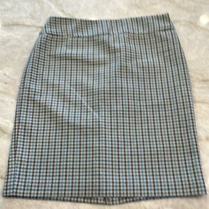 The Limited Blue Brown Houndstooth Mini Pencil Skirt Fully Lined Size 4‎